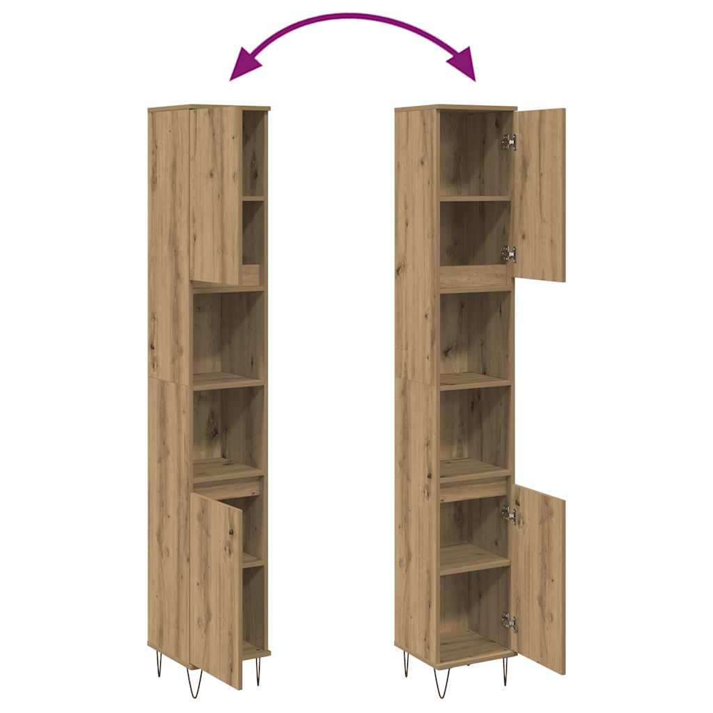 vidaXL Armadietto Bagno Rovere 30x30x190 cm Legno Multistrato