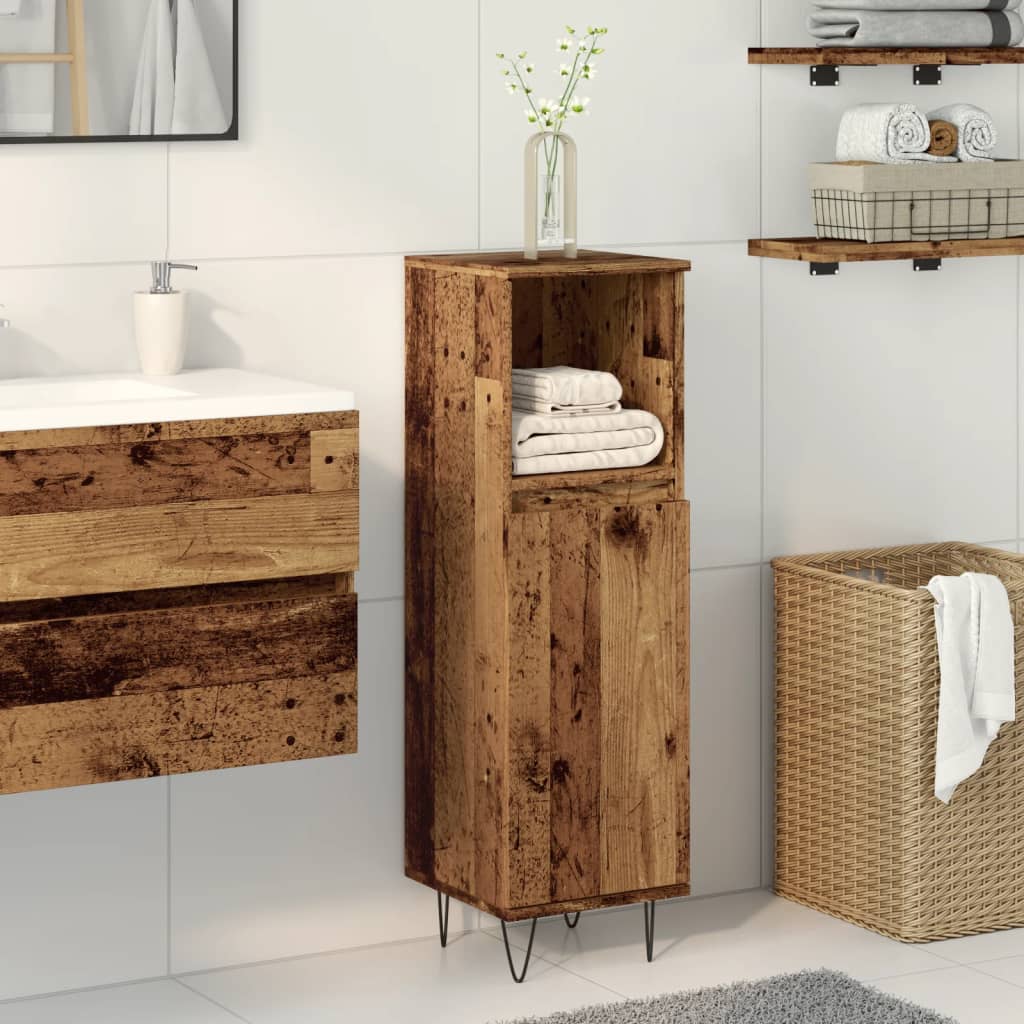 Armadietto Bagno Legno Antico 30x30x100 cm in Legno Multistrato 857208