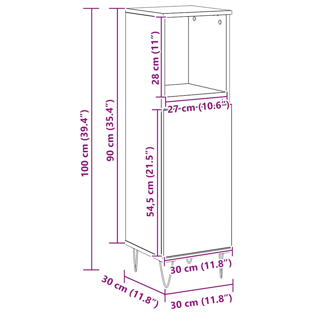 Armadietto Bagno Rovere 30x30x100 cm Legno Multistrato 857209