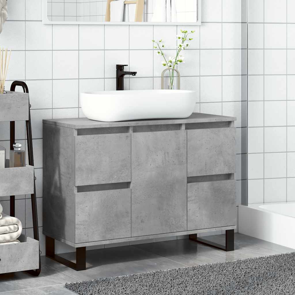 Armadietto da Bagno Grigio Cemento 80x33x60cm Legno Multistrato 857237