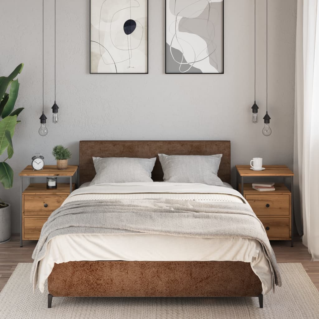 Comodini 2pz Rovere Artigianale 44x45x60cm in Legno Multistrato