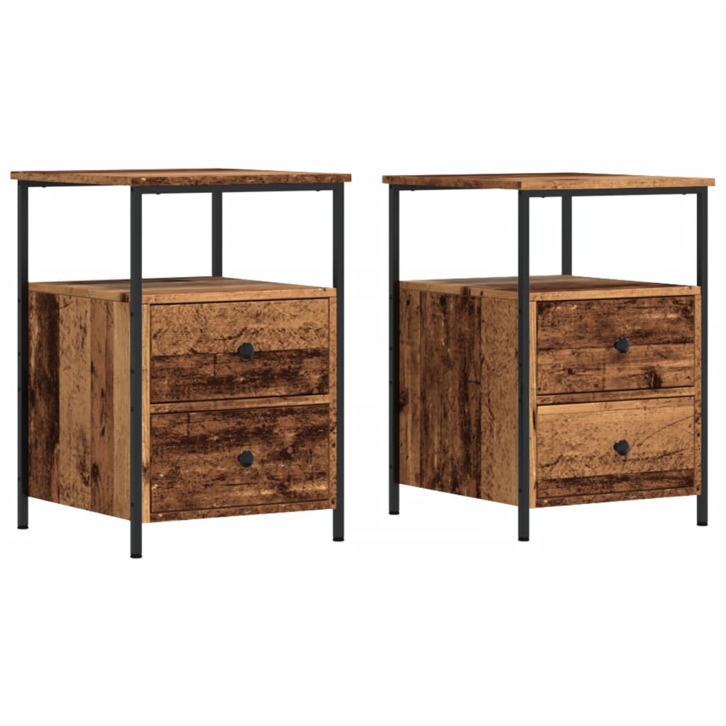Comodini Legno Antico 2 pz-Set di 2 Tavolino da notte 34x35,5x50 cm in Legno Multistrato