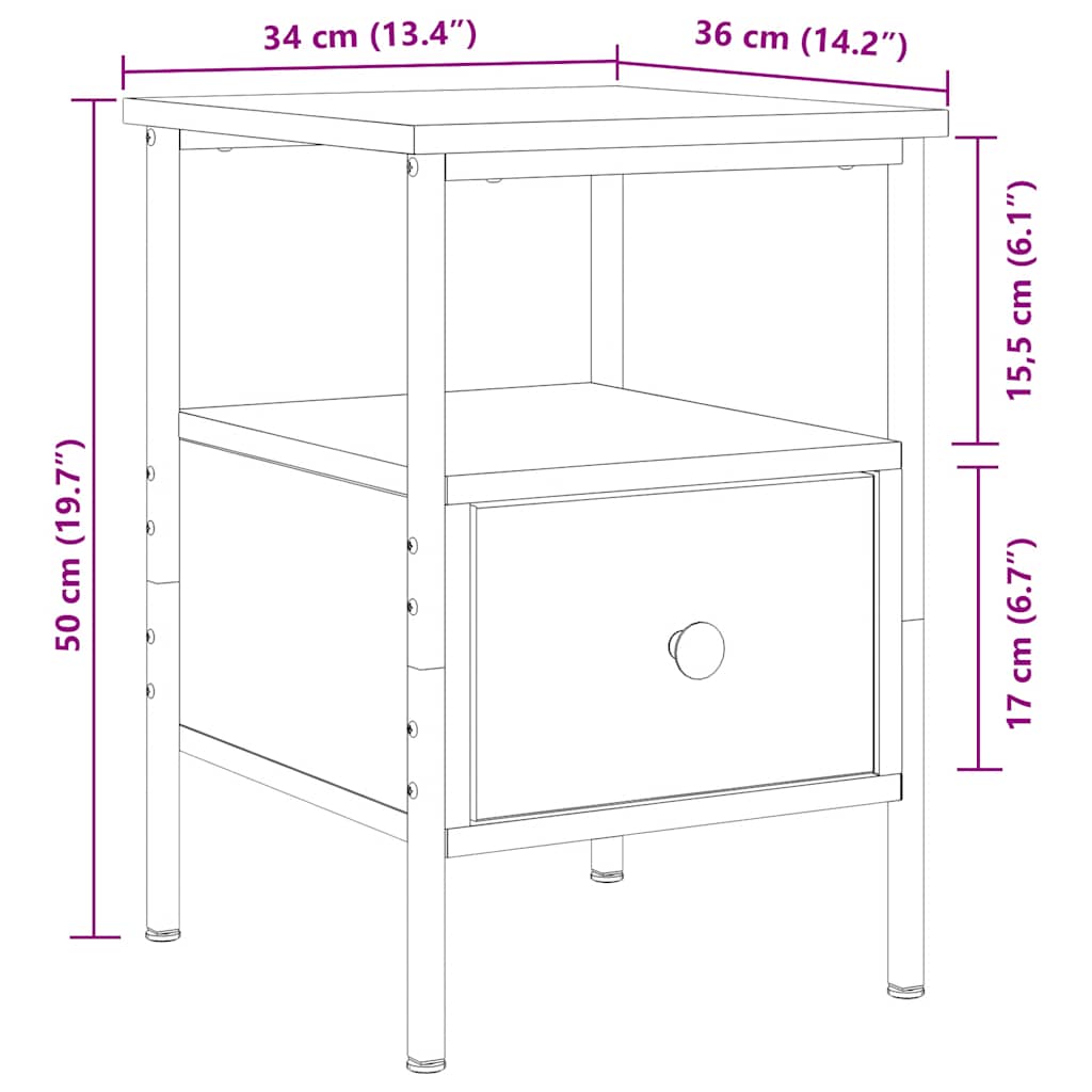 vidaXL Comodino Rovere Artigianale 34x36x50 cm in Legno Multistrato