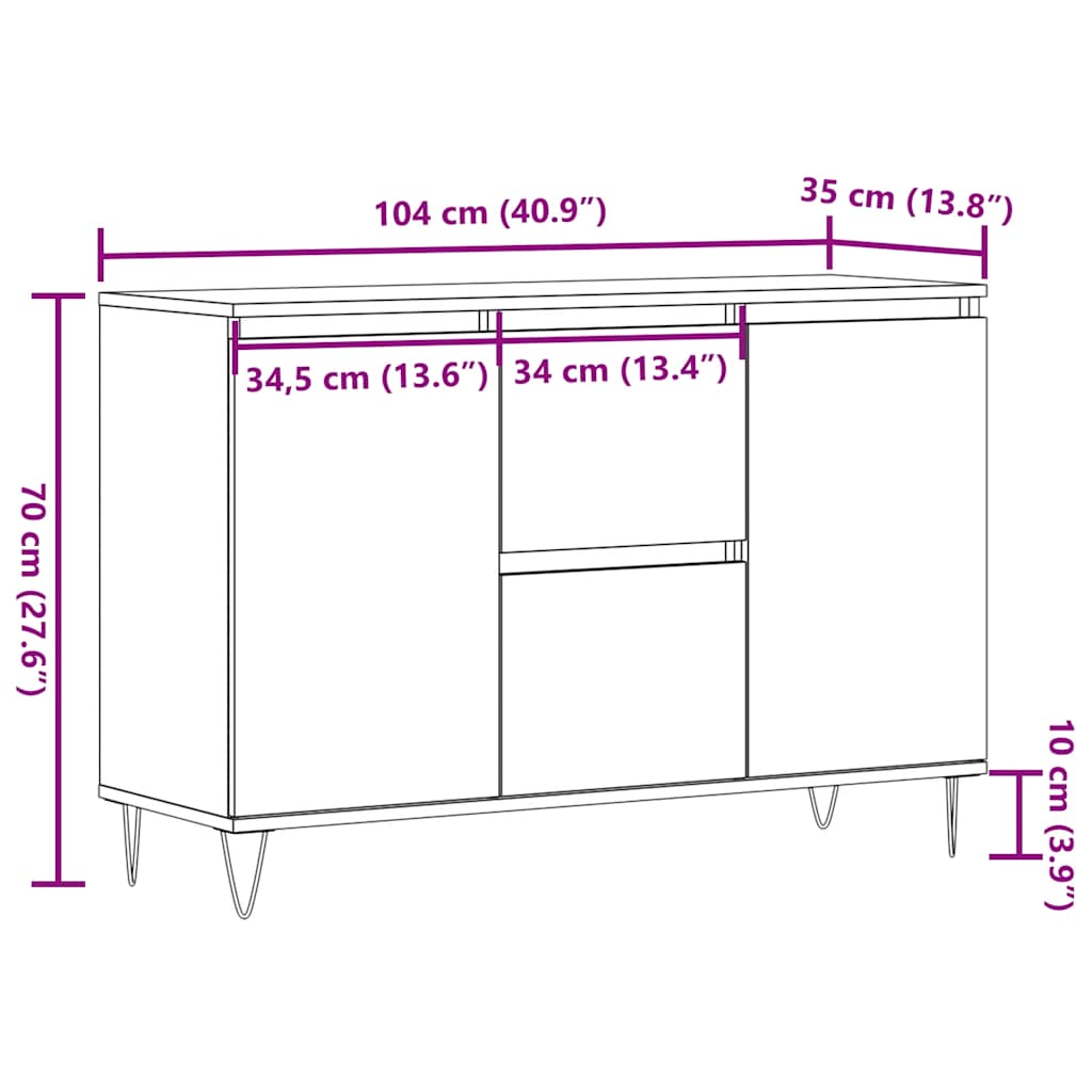 vidaXL Credenza Legno Antico 101,5x35x70 cm in Legno Multistrato