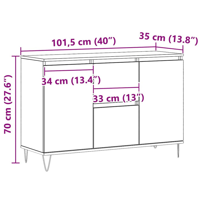 vidaXL Credenza Rovere Artigianale 101,5x35x70 cm in Legno Multistrato
