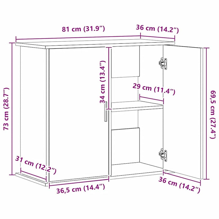 Supporto per acquario artigianale in rovere 81x36x73 cm in legno ingegnerizzato 857285