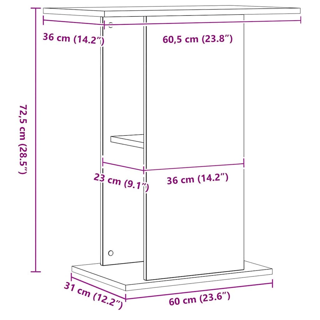Supporto per acquario artigianale in rovere 36x60,5x72,5 cm in legno ingegnerizzato 857289