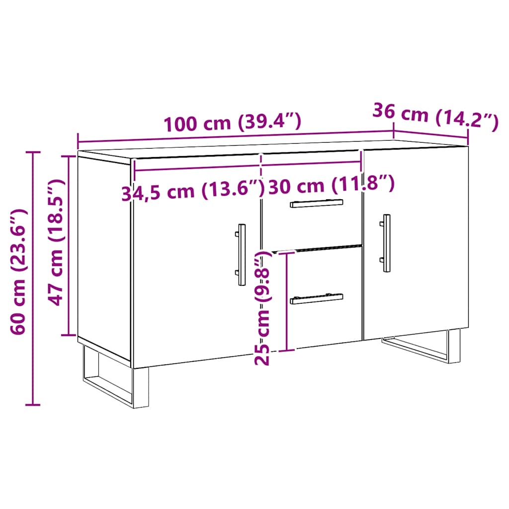 vidaXL Credenza Rovere Artigianale 100x36x60 cm in Legno Multistrato