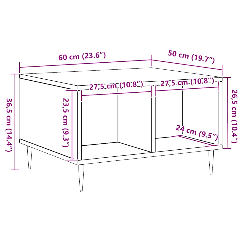 Tavolino da Salotto Rovere Artigianale 60x50x36,5cm Multistrato 857337