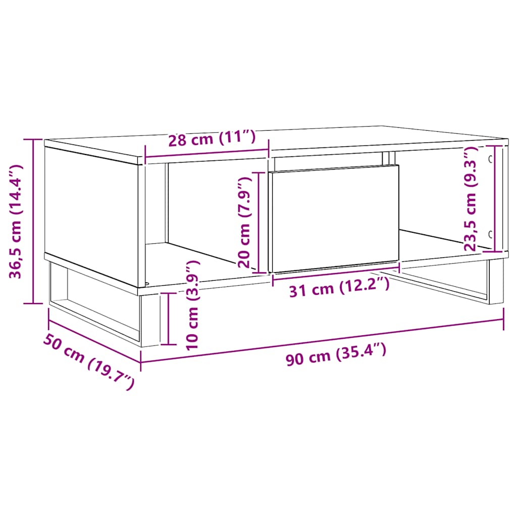 vidaXL Tavolino da Salotto Rovere Artigianale 90x50x36,5 cm Truciolato