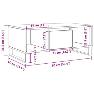 vidaXL Tavolino da Salotto Rovere Artigianale 90x50x36,5 cm Truciolato