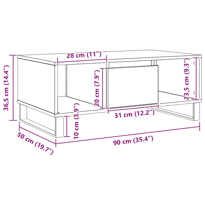 vidaXL Tavolino da Salotto Rovere Artigianale 90x50x36,5 cm Truciolato