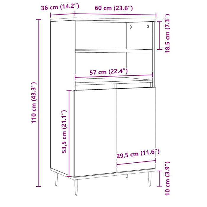 vidaXL Credenza Rovere Artigianale 60x36x110 cm in Legno Multistrato