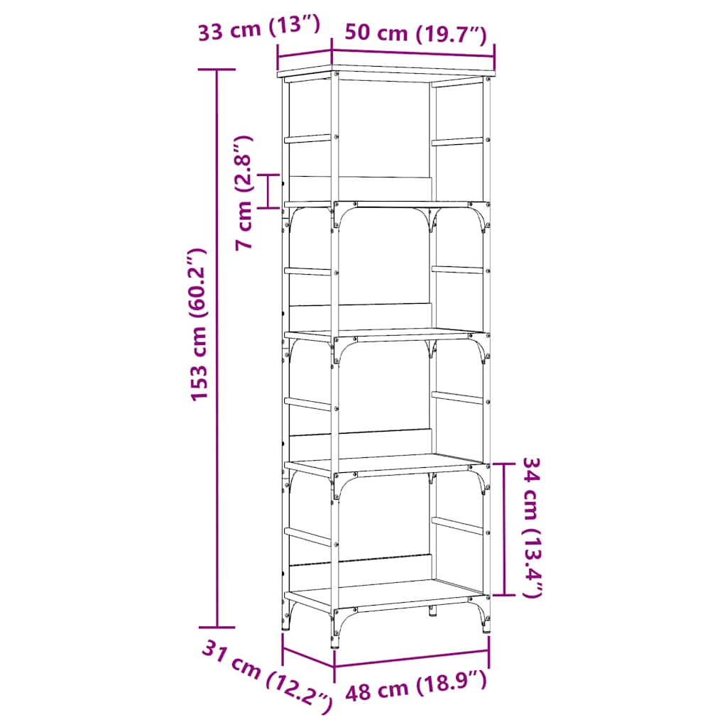 Libreria-Scaffale per Libri-Mobile di Stoccaggio Legno Antico 50x33x153 cm in Legno Multistrato