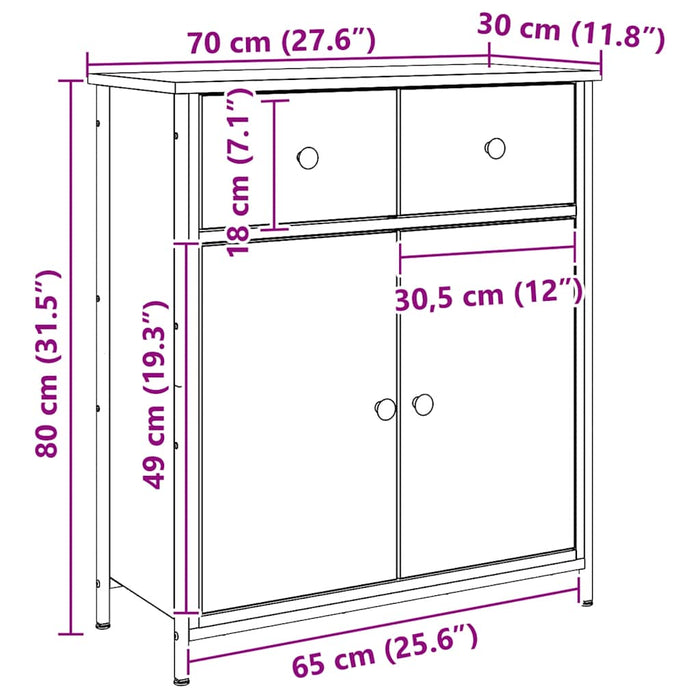 vidaXL Credenza Rovere Artigianale 70x30x80 cm in Legno Multistrato