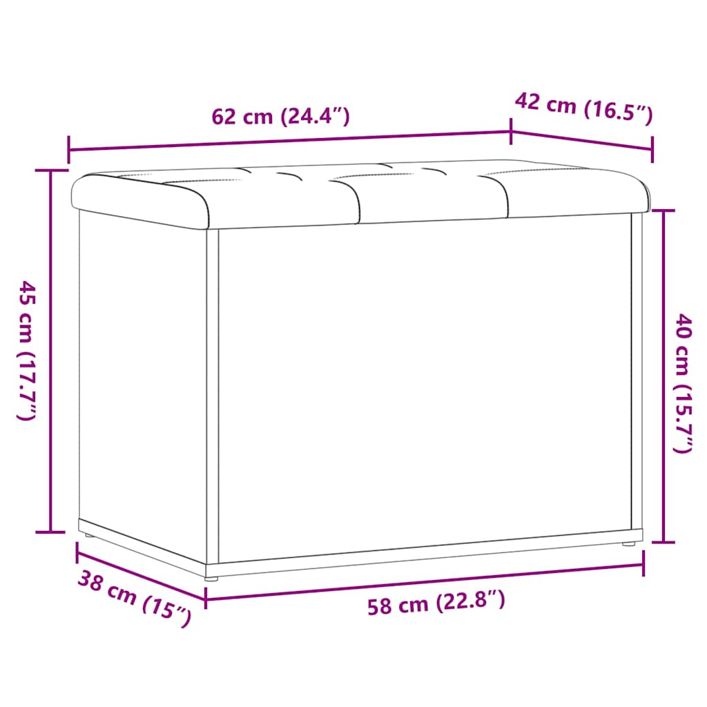 Panca Portaoggetti-Sgabello-Panca con Contenitore Legno Antico 62x42x45 cm Legno Multistrato
