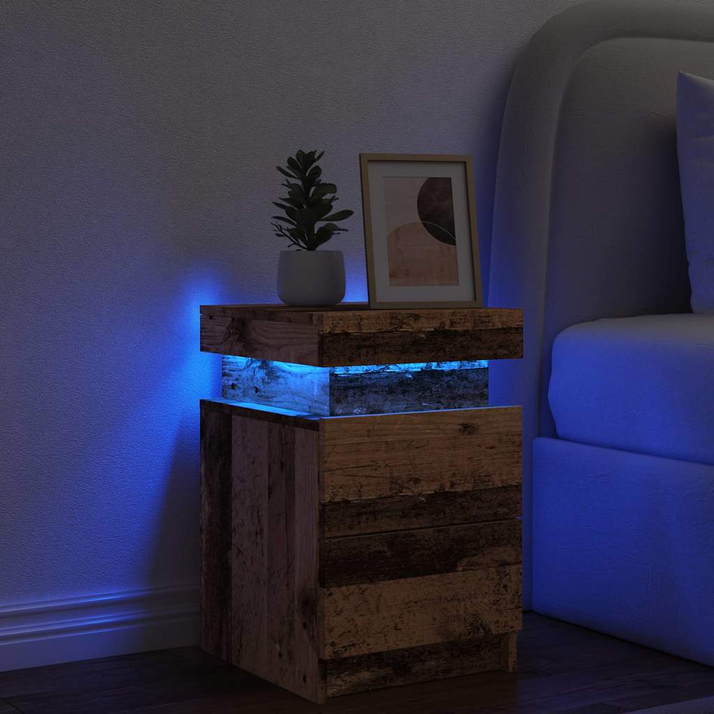 Comodino con LED-Tavolino da notte Legno Antico 35x39x55 cm in Truciolato
