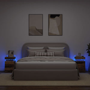 Comodini con LED 2 pz-Tavolino da notte Legno Antico 35x39x55 cm in Truciolato
