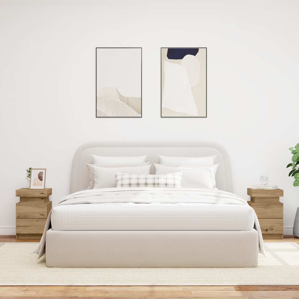Comodini con LED 2pz-Tavolino da notte Rovere Artigianale 40x30x40 cm Truciolato