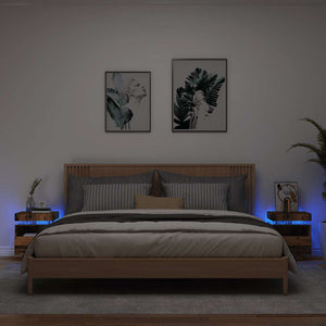 vidaXL Comodini con Luci LED 2pz Legno Antico 40x39x48,5 cm