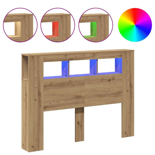 Testiera LED-Testata con LED-Testiera Decorativa Rovere Artigianale 140x18,5x103,5 cm Multistrato