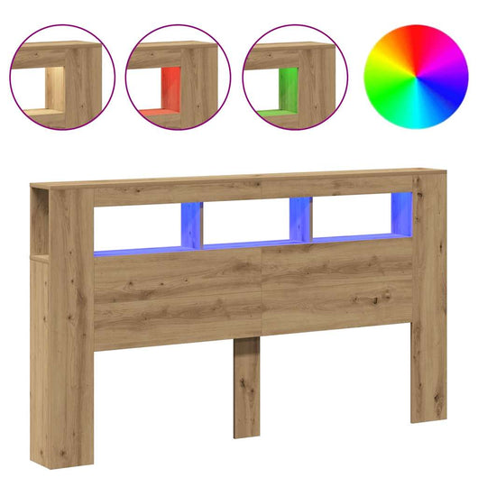 Testiera LED-Testata con LED-Testiera Decorativa Rovere Artigianale 180x18,5x103,5 cm Multistrato