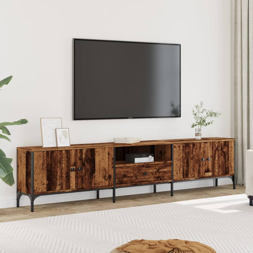 Mobile TV con cassetto-Credenza TV-Console TV Legno Antico 200x25x44 cm in Truciolato