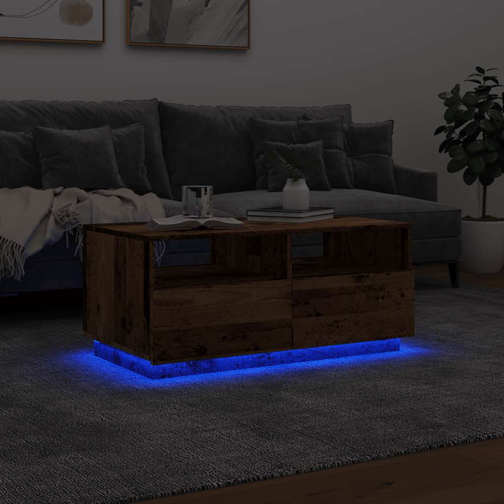 Tavolino da Salotto con Luci LED Legno Antico 90x49x40 cm 857710