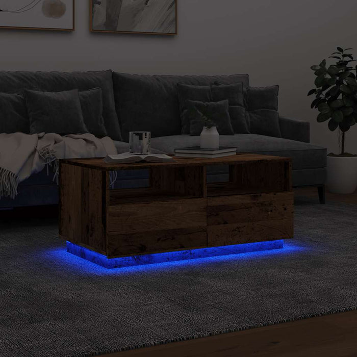 Tavolino da Salotto con Luci LED Legno Antico 90x49x40 cm 857710