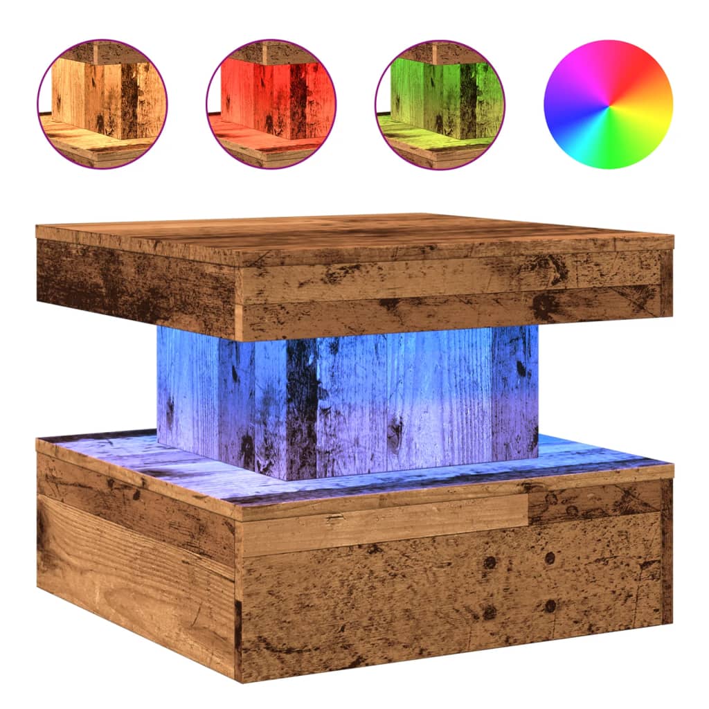Tavolino da Salotto con Luci LED Legno Antico 50x50x40 cm 857712