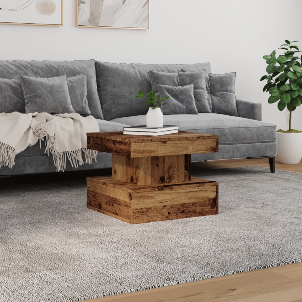 Tavolino da Salotto con Luci LED Legno Antico 50x50x40 cm 857712