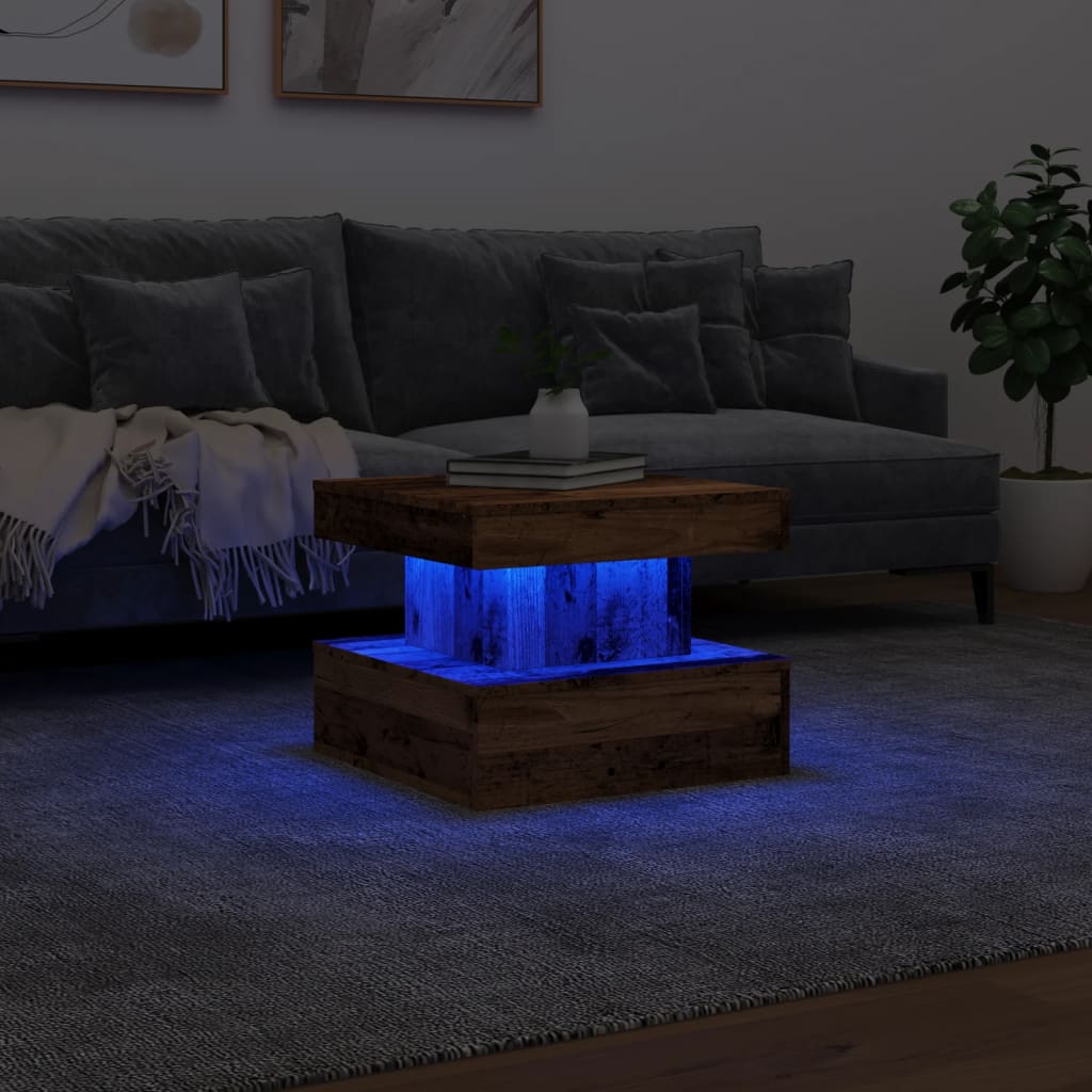 Tavolino da Salotto con Luci LED Legno Antico 50x50x40 cm 857712