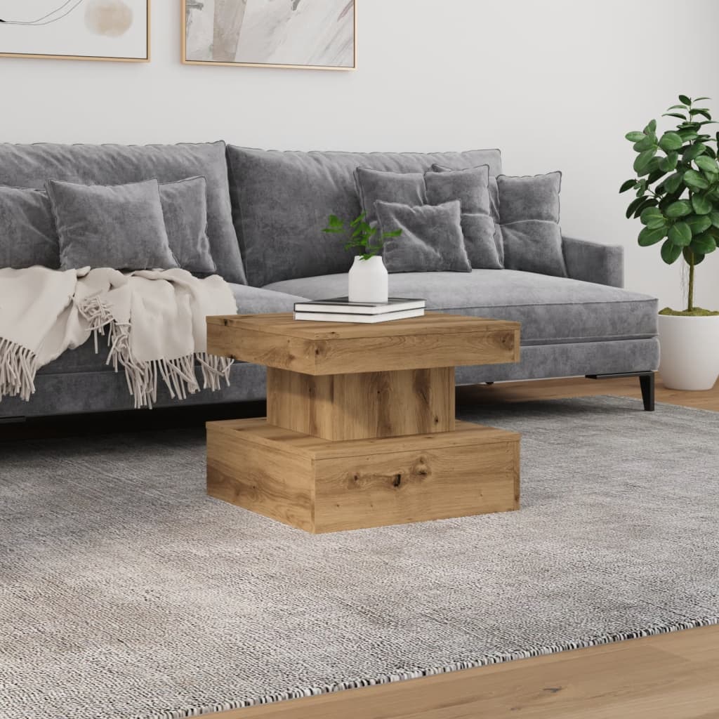 Tavolino da Salotto con Luci LED Rovere Artigianale 50x50x40 cm 857713