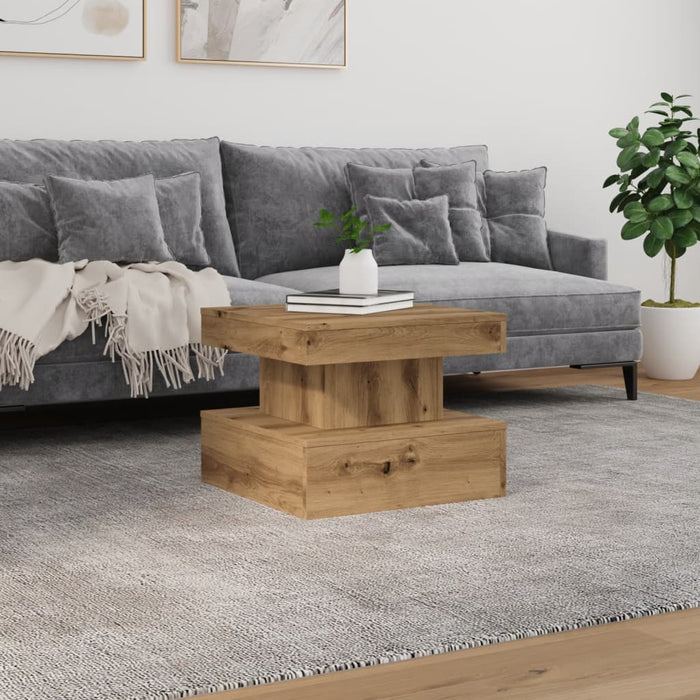 Tavolino da Salotto con Luci LED Rovere Artigianale 50x50x40 cm 857713