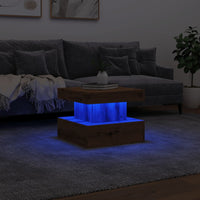 Tavolino da Salotto con Luci LED Rovere Artigianale 50x50x40 cm