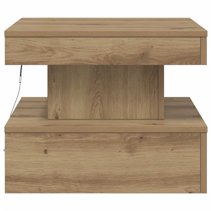 Tavolino da Salotto con Luci LED-Tavolino da soggiorno Rovere Artigianale 50x50x40 cm 162557