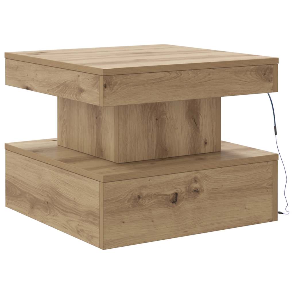 Tavolino da Salotto con Luci LED-Tavolino da soggiorno Rovere Artigianale 50x50x40 cm 162557