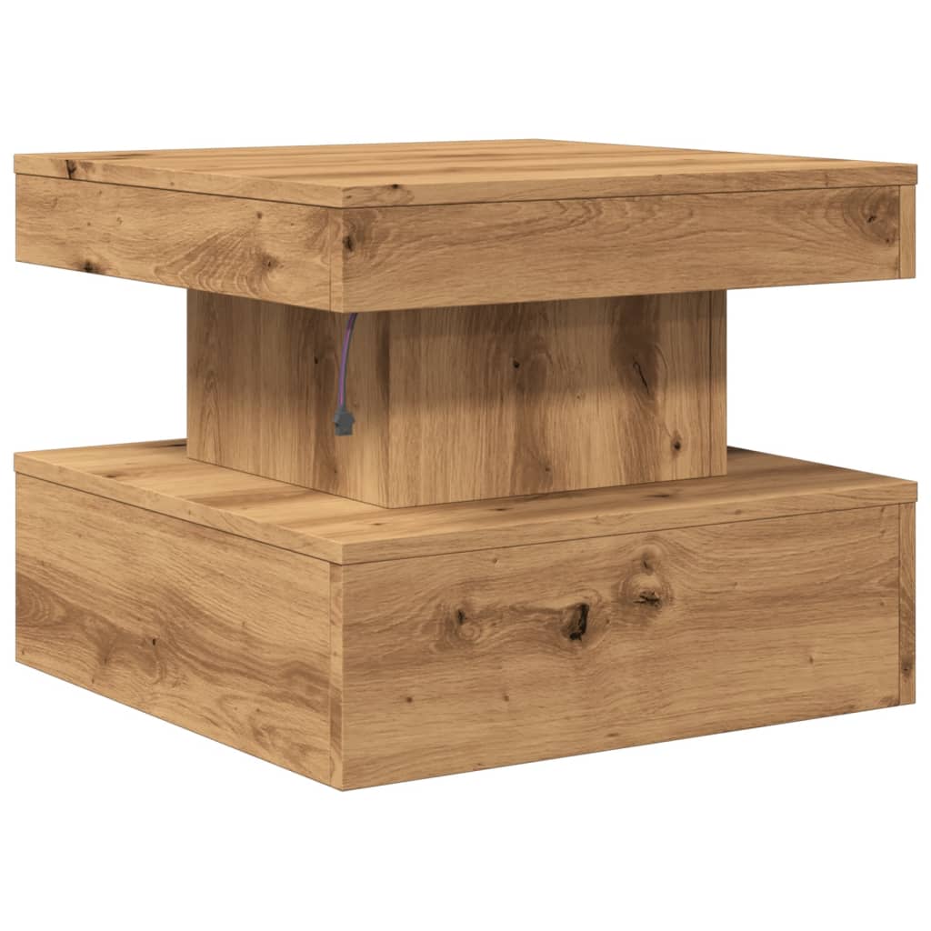 Tavolino da Salotto con Luci LED Rovere Artigianale 50x50x40 cm