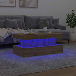 Tavolino da Salotto con Luci LED Rovere Artigianale 90x50x40 cm 857715