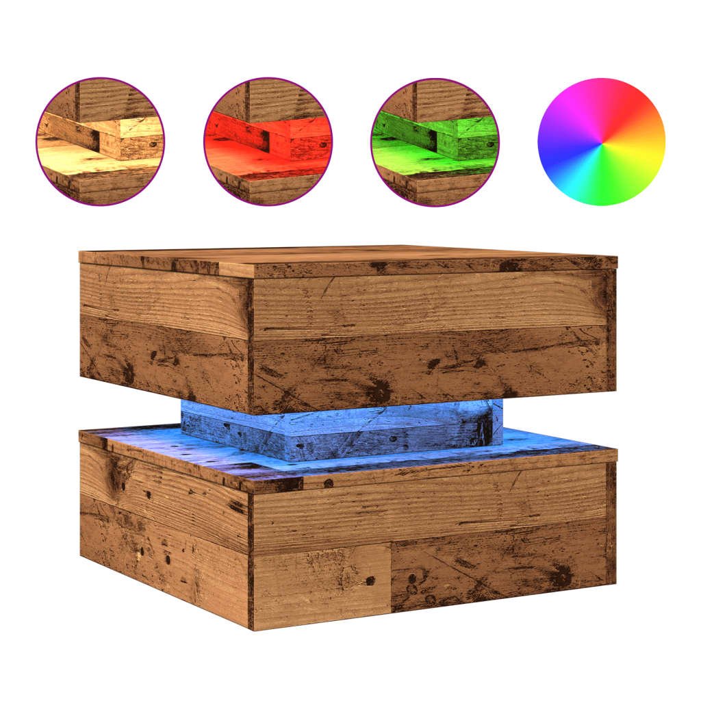 Tavolino da Salotto con Luci LED-Tavolino da soggiorno Legno Antico 50x50x40 cm 629827