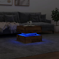 Tavolino da Salotto con Luci LED Legno Antico 50x50x40 cm 857716
