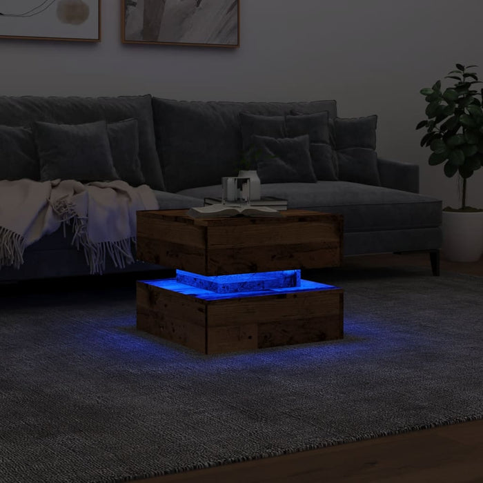 Tavolino da Salotto con Luci LED-Tavolino da soggiorno Legno Antico 50x50x40 cm 629827