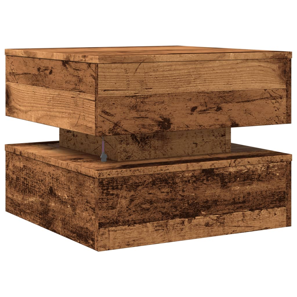 Tavolino da Salotto con Luci LED-Tavolino da soggiorno Legno Antico 50x50x40 cm 629827