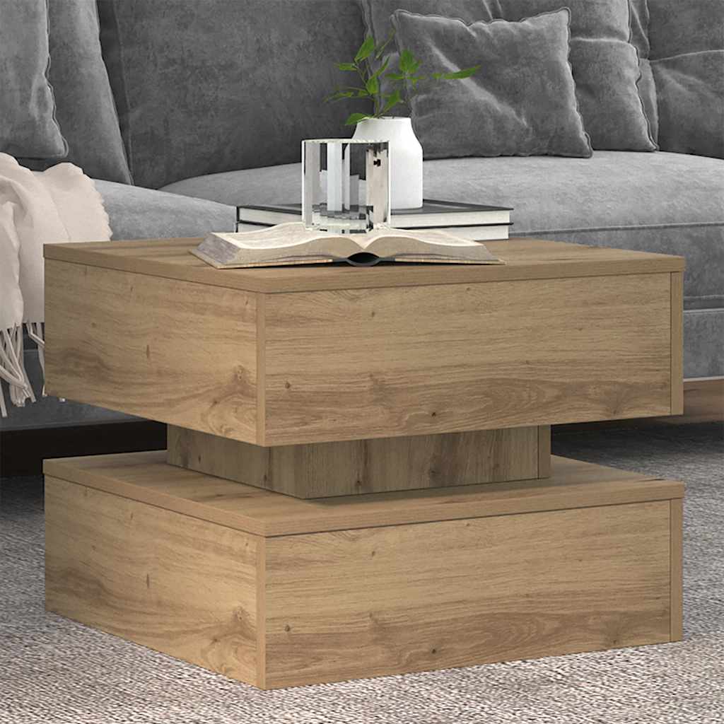 Tavolino da Salotto con Luci LED-Tavolino da soggiorno Rovere Artigianale 50x50x40 cm 973950