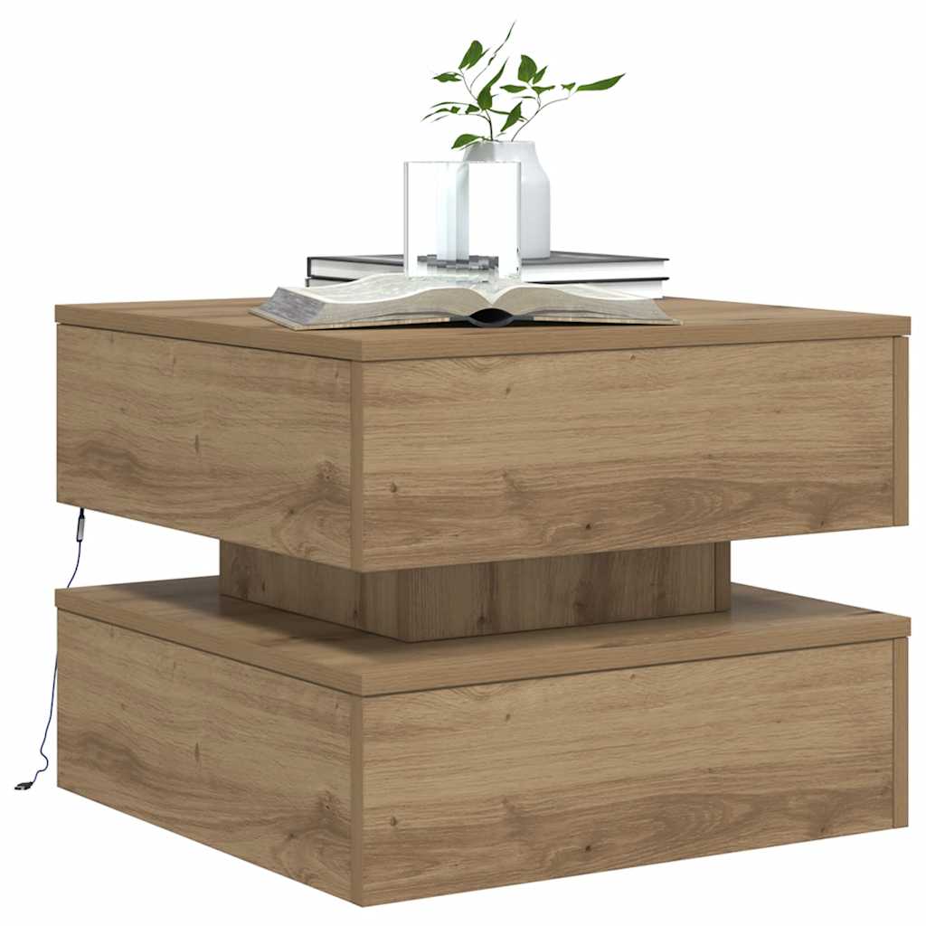 vidaXL Tavolino da Salotto con Luci LED Rovere Artigianale 50x50x40 cm