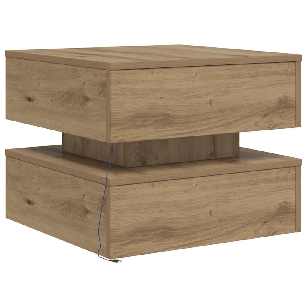 Tavolino da Salotto con Luci LED-Tavolino da soggiorno Rovere Artigianale 50x50x40 cm 973950