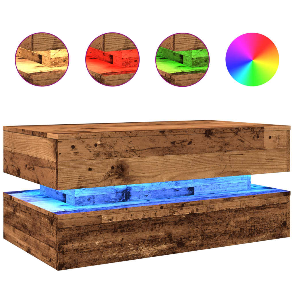 Tavolino da Salotto con Luci LED-Tavolino da soggiorno Legno Antico 90x50x40 cm 599194