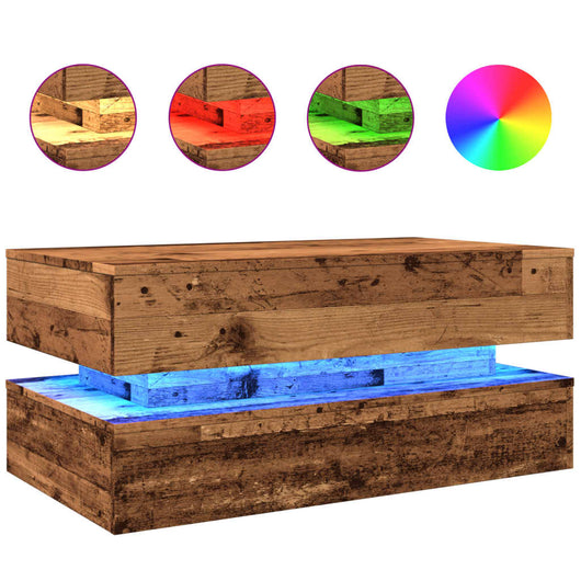 Tavolino da Salotto con Luci LED-Tavolino da soggiorno Legno Antico 90x50x40 cm 599194