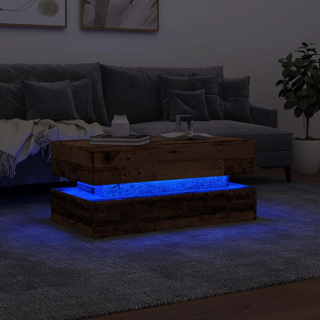 Tavolino da Salotto con Luci LED-Tavolino da soggiorno Legno Antico 90x50x40 cm 599194