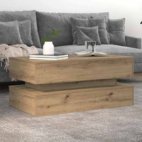 Tavolino da Salotto con Luci LED-Tavolino da soggiorno Rovere Artigianale 90x50x40 cm 703560